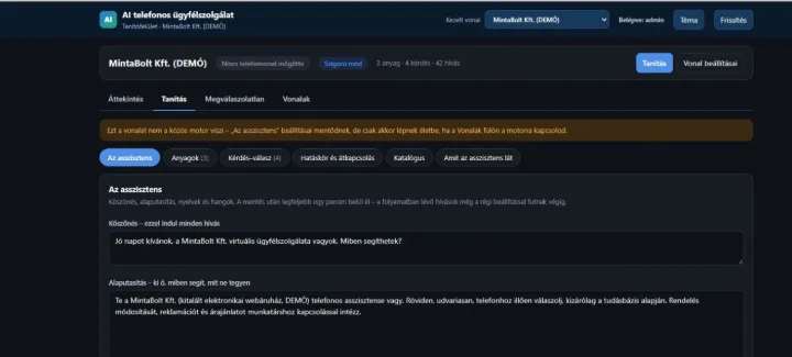 Az AI asszisztens tanítófelülete
